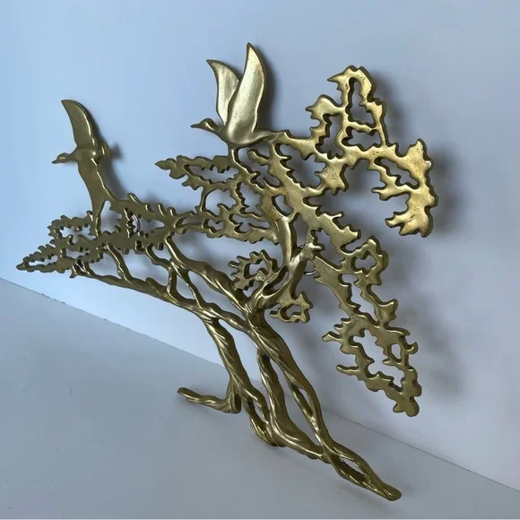Vintage Brass Tree and Birds Wall Decor - Picture 2 of 3